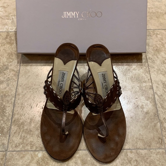 Jimmy Choo Suede Brown Heeled Sandals - Picture 1 of 4
